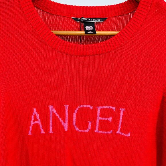 NWT Victoria’s Secret Red Knit Y2K Romantic Graphic Angel Sweater - Picture 2 of 8